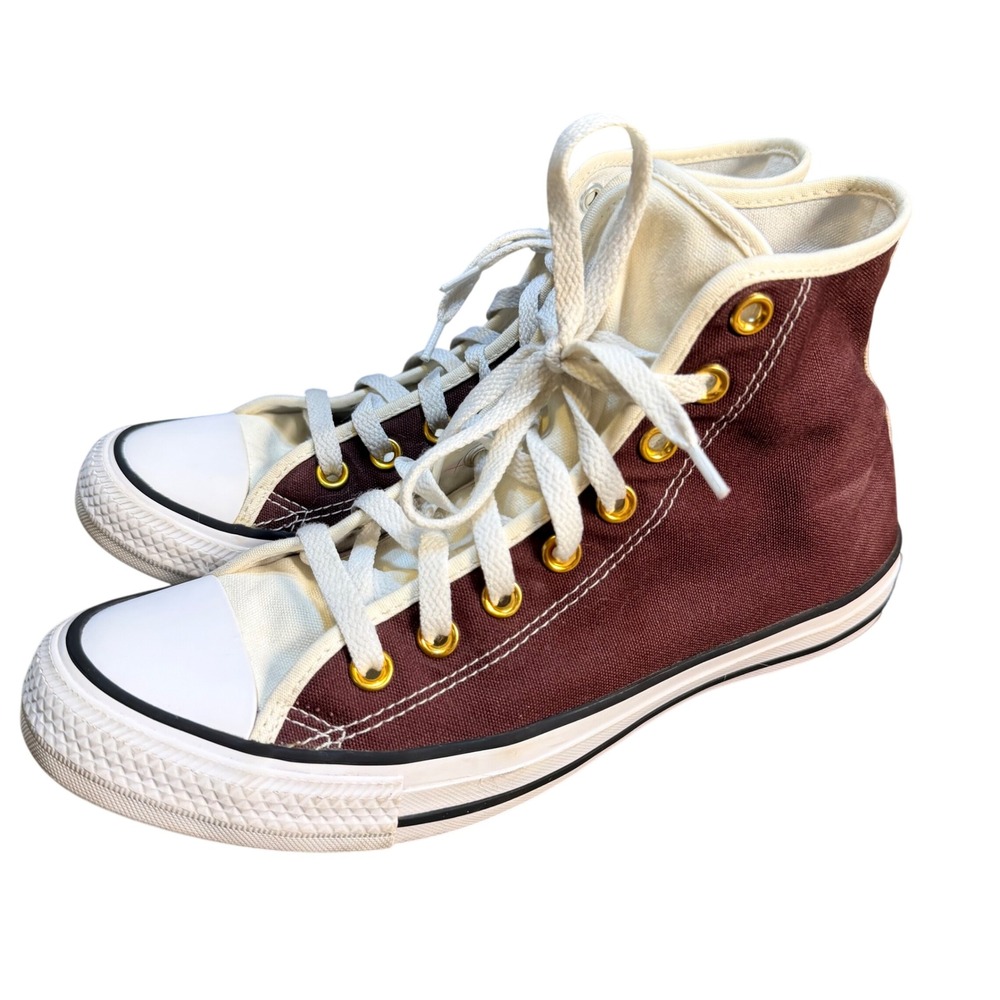 Converse Chuck Taylor All Star High Top Brown Cream Gold Eyelets Mens 8 Wos 10
